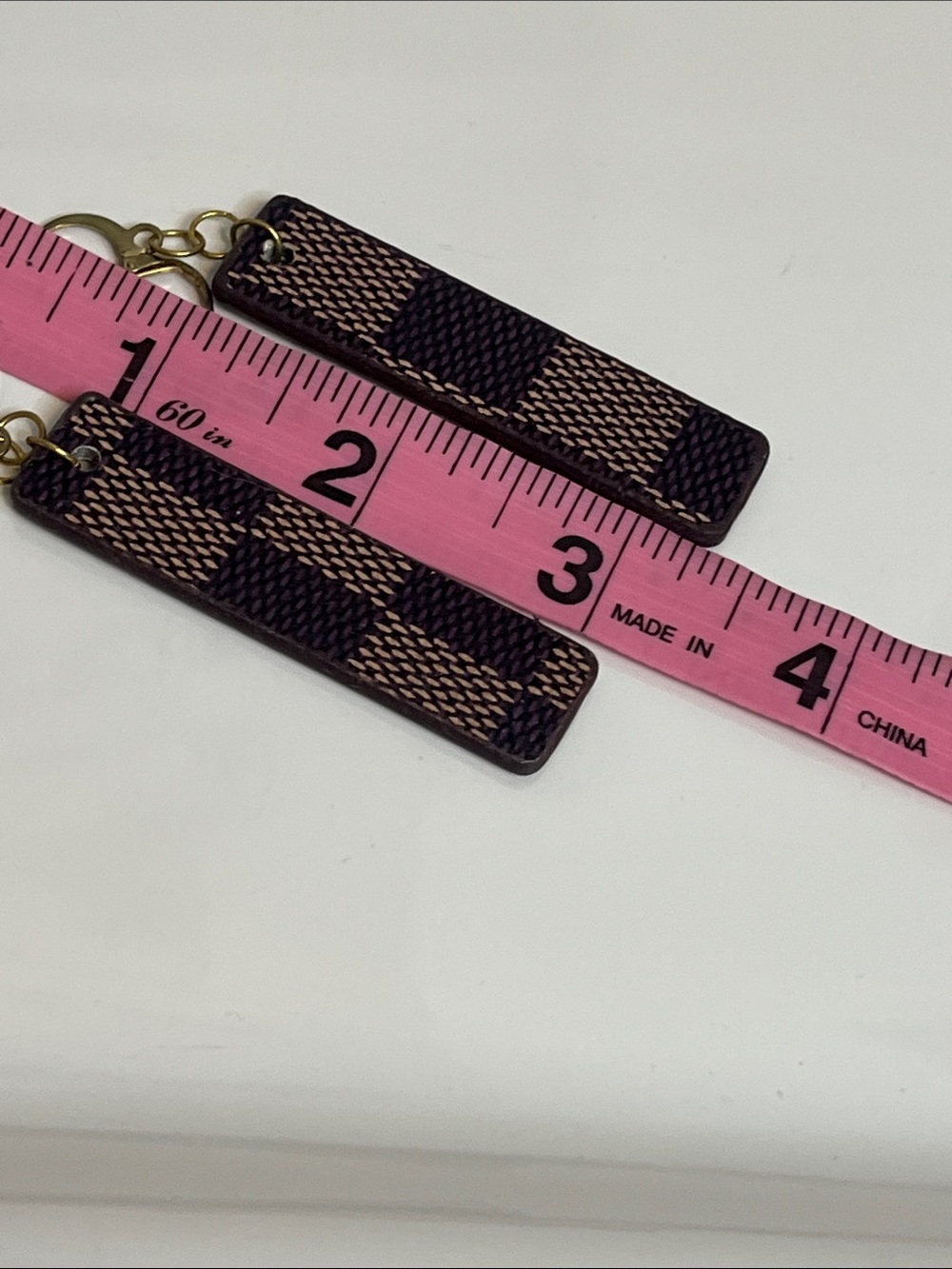 Checker-Pattern Rectangular Drop Earrings in Brown & Tan - Picture 3 of 4
